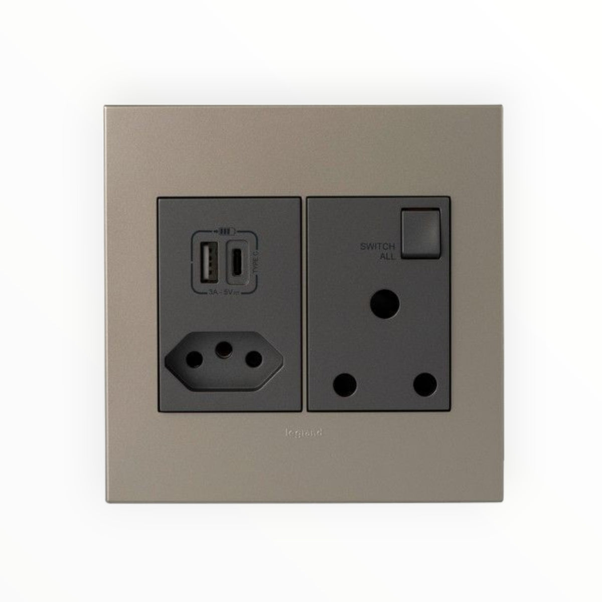 Legrand Arteor  RSA Sockets + Type A & C USB Monobloc 4x4 Champagne/Magnesium PMONU44MCH