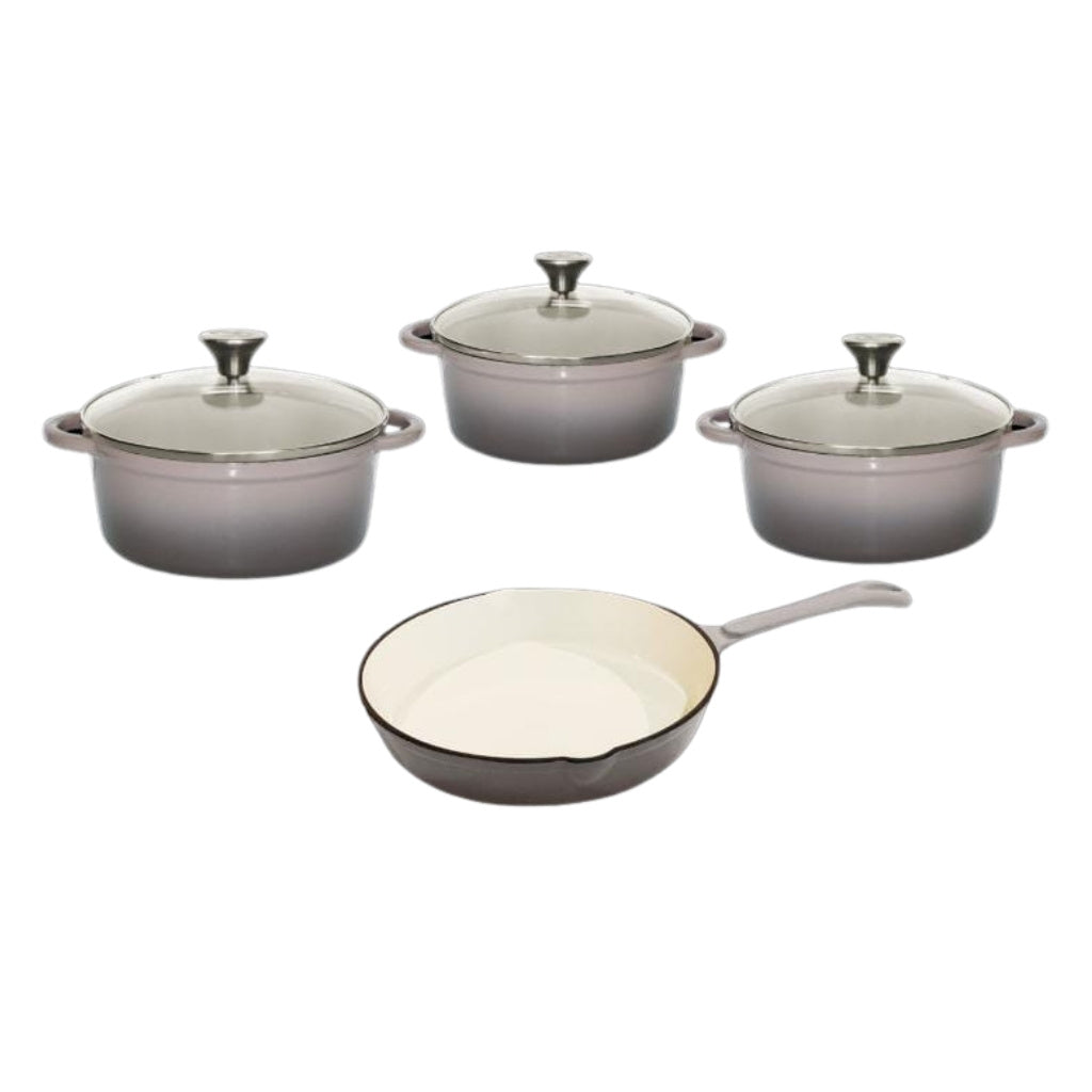 Cast Iron Pot Set 7 Piece with Glass Lids Enamel Grey CH1188