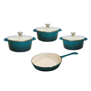 Cast Iron Pot Set 7 Piece with Glass Lids Enamel  Teal CH1189