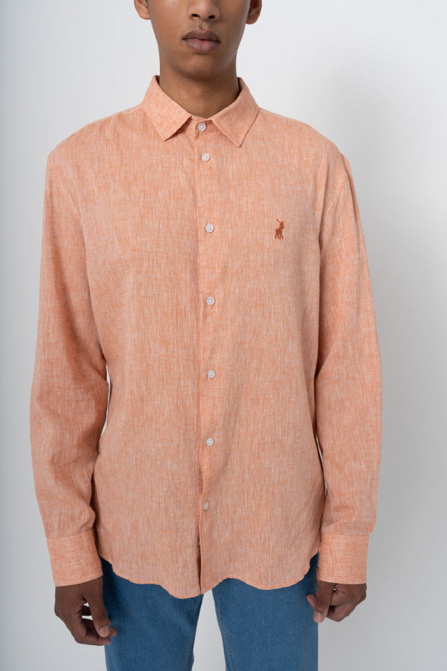 Polo Plain Linen Shirt Orange