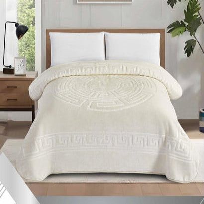 Simon Baker Athena Mink Blankets 1 PLY Silky Soft Embossed Queen Cream.