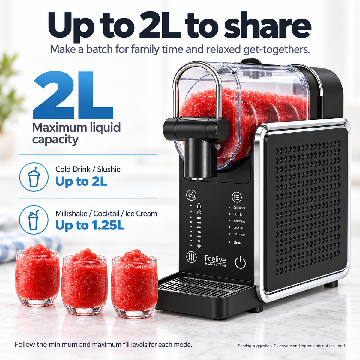 Feelive 2L Slushy Maker Machine Frozen Drinks & Milkshakes FSM18B