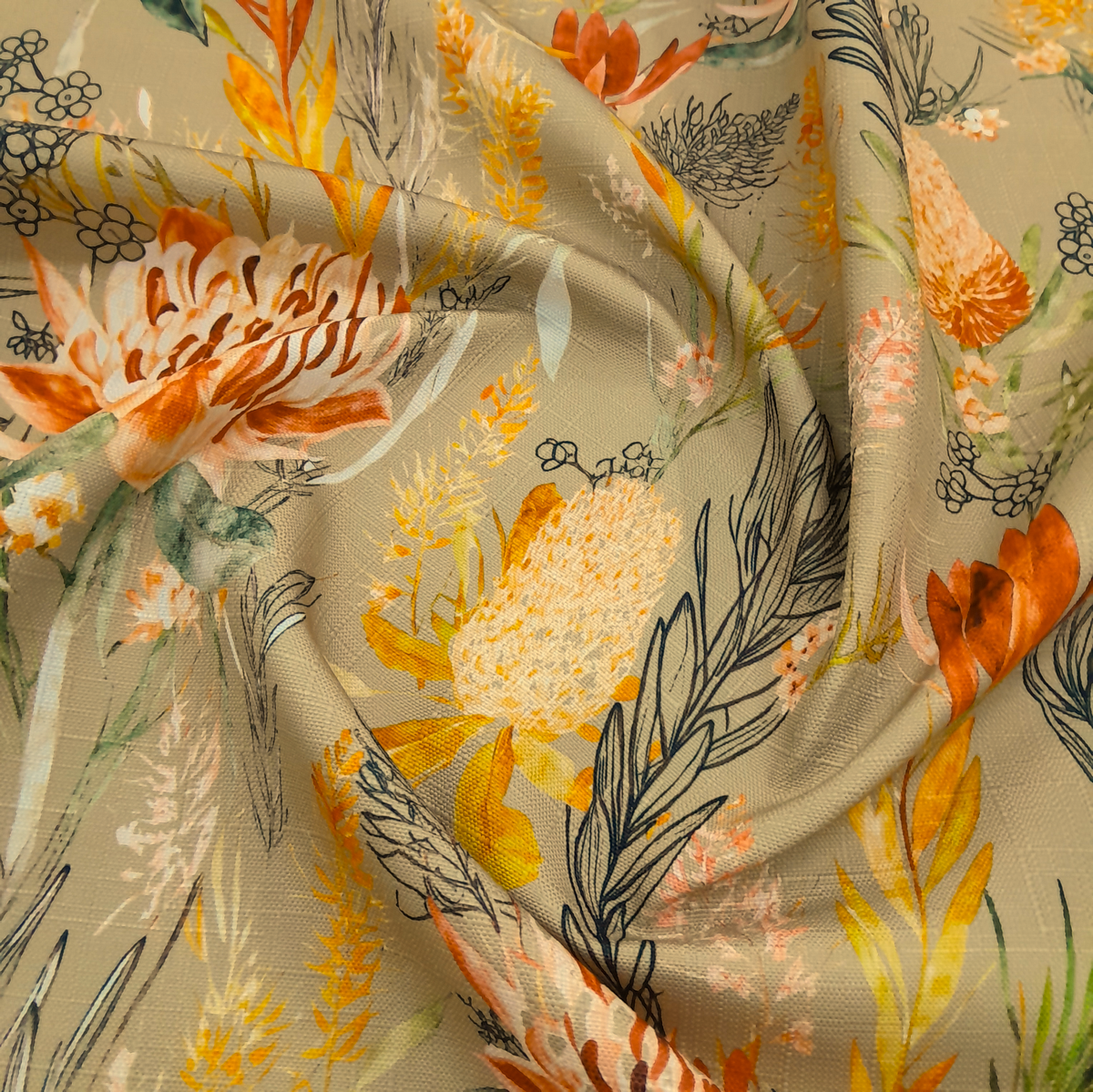 Fabric Printed Upholstery Floral Banksia Carlington 140 cm