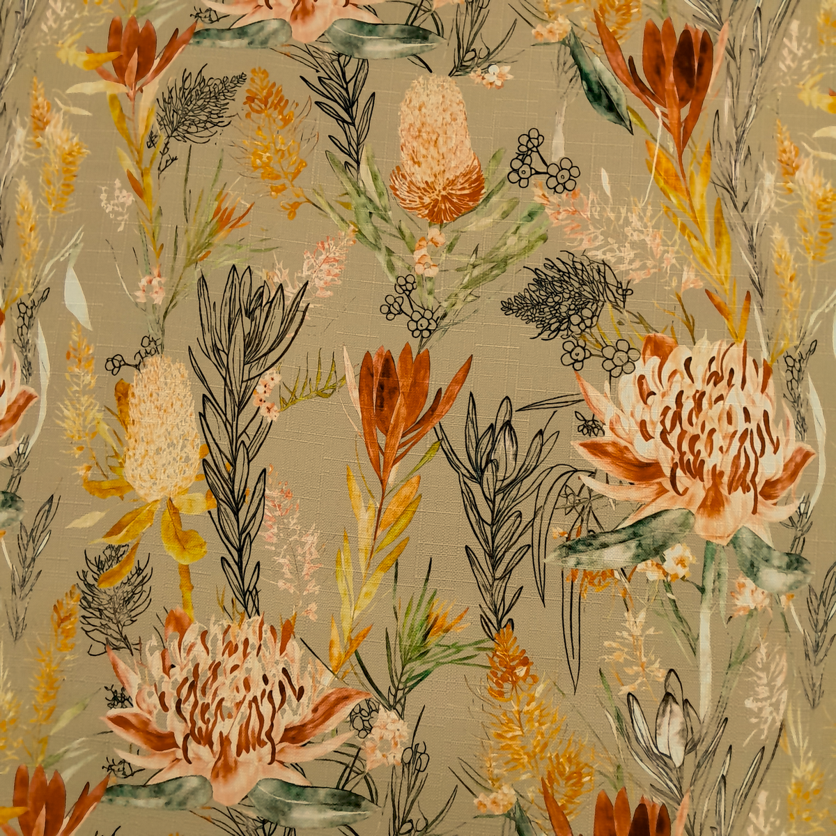 Fabric Printed Upholstery Floral Banksia Carlington 140 cm