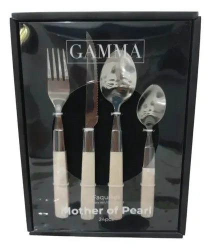 Gamma Faqueiro Cutlery Gamma Faqueiro Mother of Pearl 24-Piece Stainless Steel Cutlery Set Beige