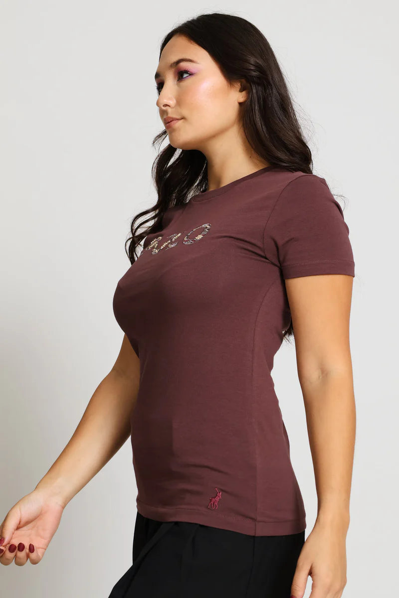 Polo Women Anlia Embellished Short Sleeve T-Shirt Huckleberry-0072617