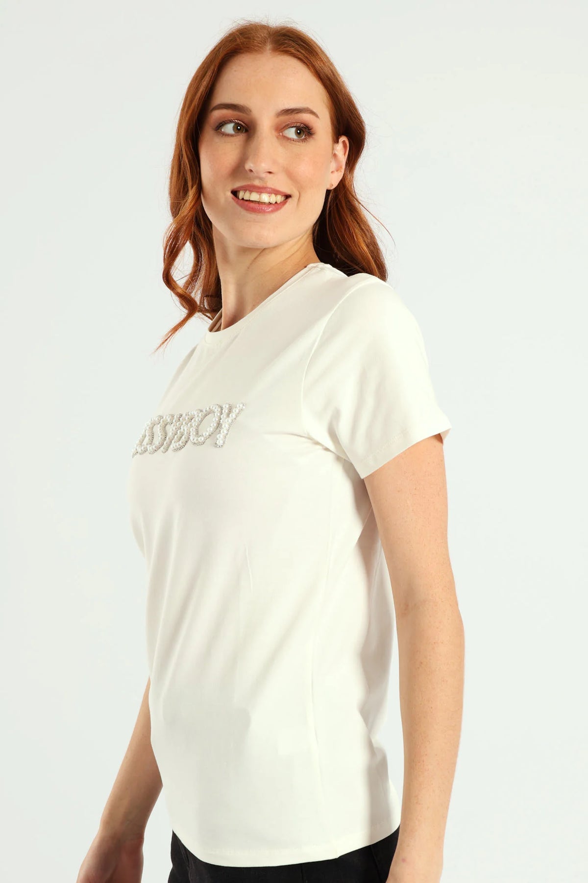 Sissy Boy Rumours Regular Fit Pearl & Bling Logo Top - White