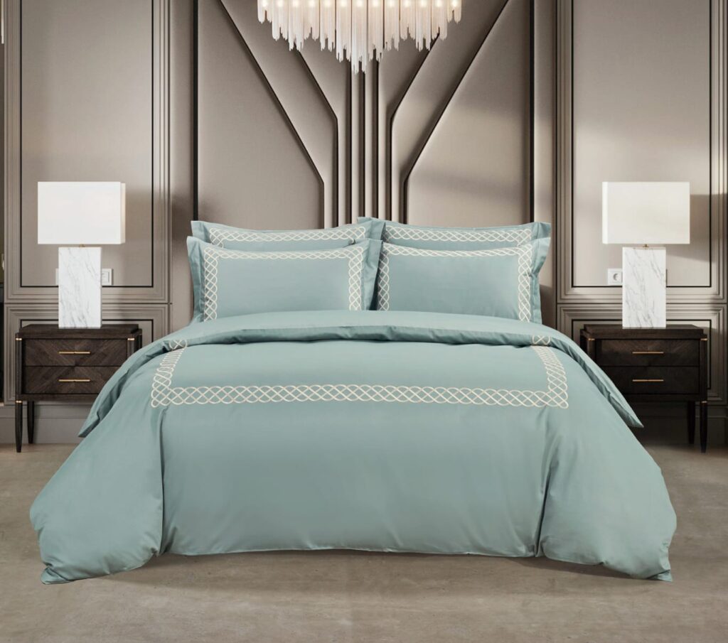 Egyptian Cotton Elle 400 Thread Count Duck Egg/Gold Duvet Cover Set