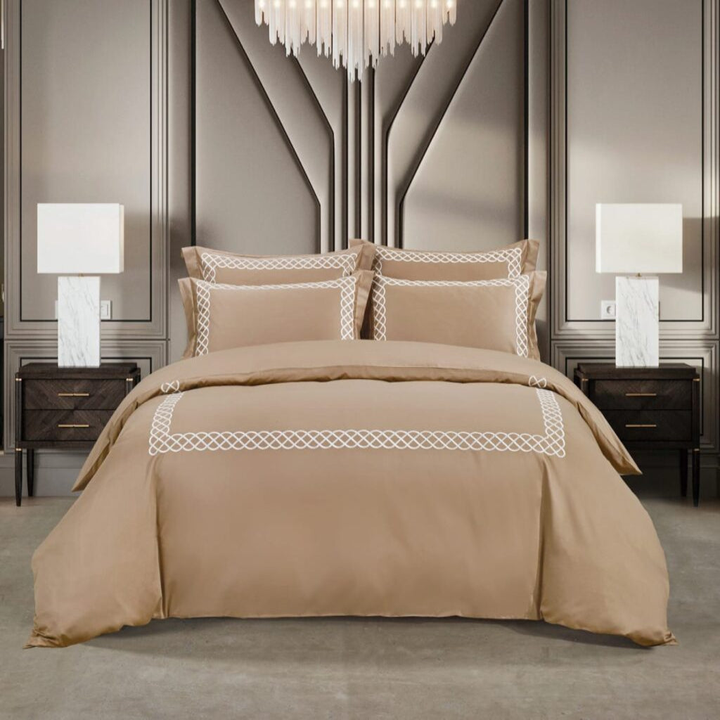 Egyptian Cotton Elle 400 Thread Count Stone/Cream Duvet Cover Set