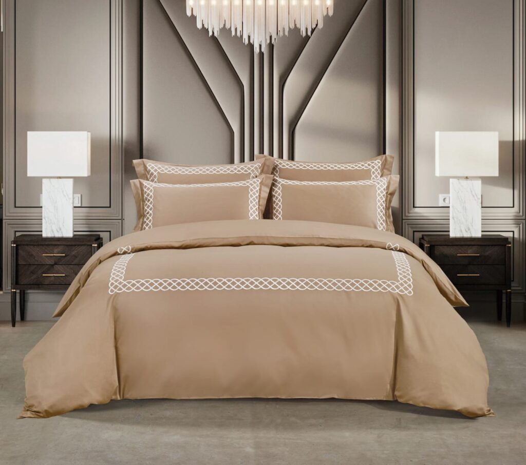 Egyptian Cotton Elle 400 Thread Count Stone/Cream Duvet Cover Set