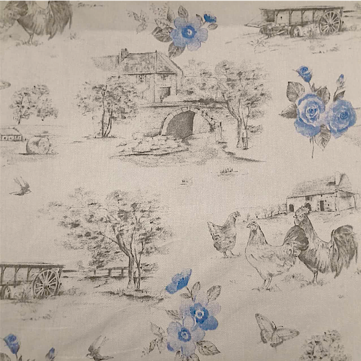 Fabric Printed Cotton French Farm Blue 140 cm.