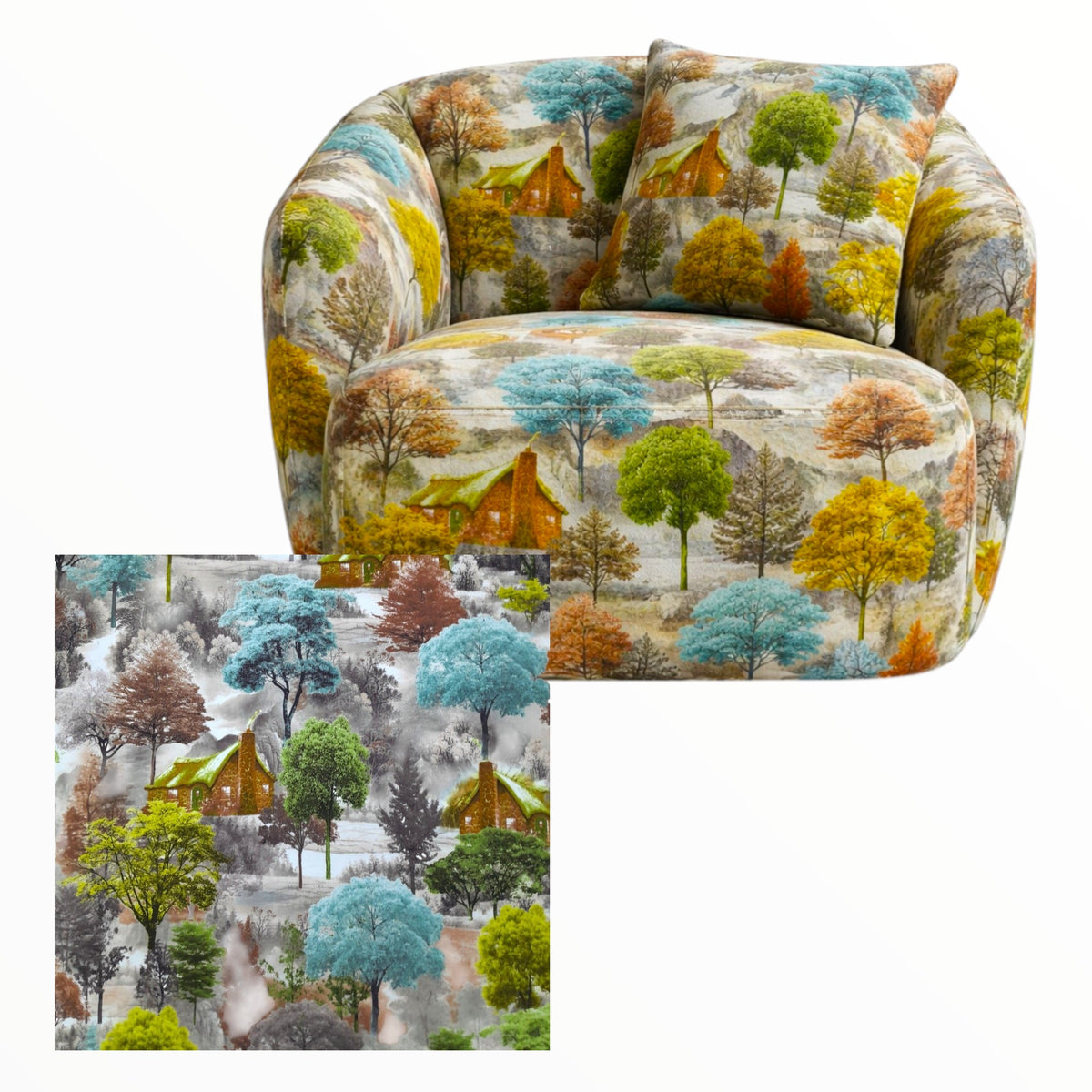 Fabric 3D Velvet Printed Upholstery Forest Autumn 140 cm