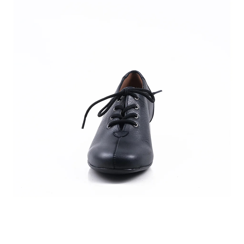 Froggie Women's Leather Block Heel Lace Up Court Shoe-Black 11407.374-100