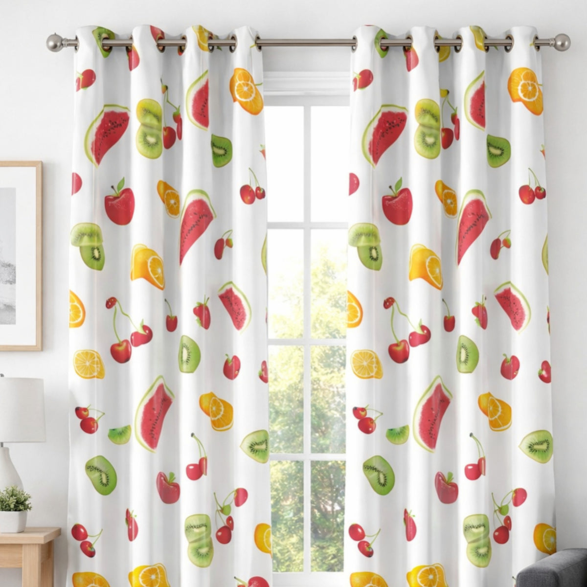 Printed Sateen Curtain Fruits  Print 280 cm