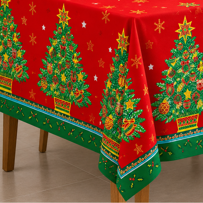 Fabric Printed Mini Matt Christmas Xmas Trees 140 cm.