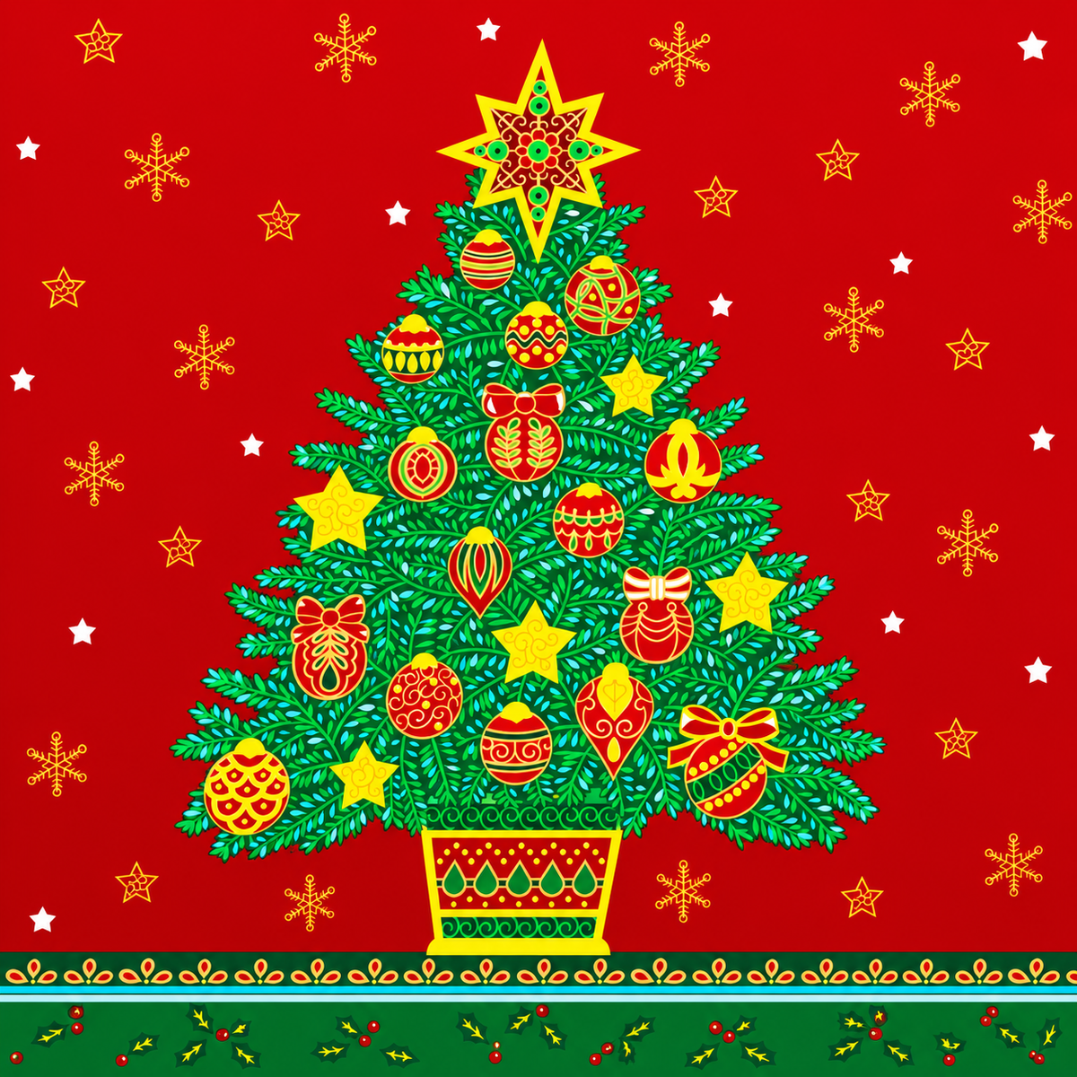 Fabric Printed Mini Matt Christmas Xmas Trees 140 cm.