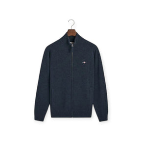 Gant Super Fine Lambswool Zip Cardigan Dark Navy Melange