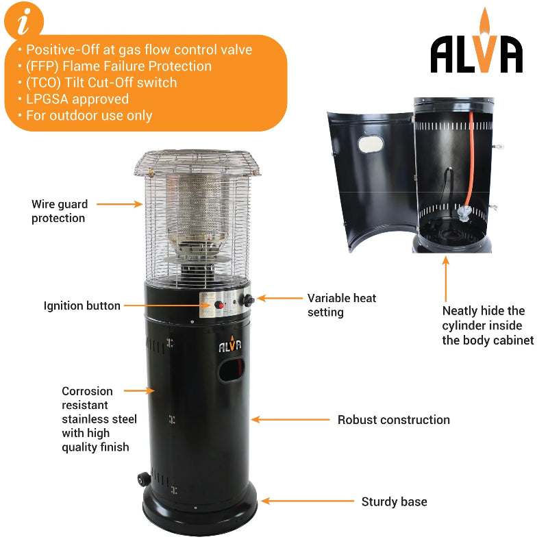 Alva GHP32 Short Stand Gas Patio Heater Black.