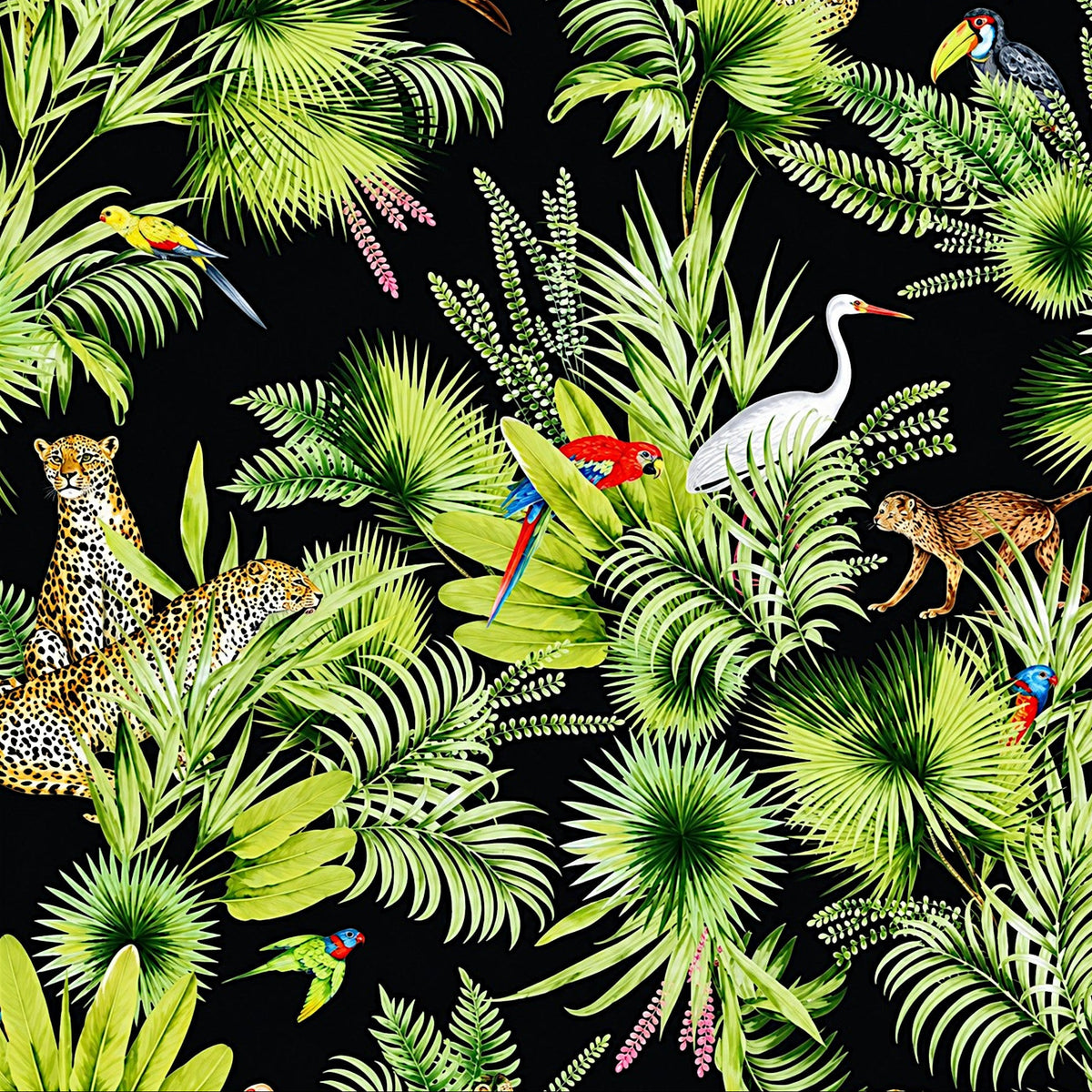 Fabric Printed Outdoor Canvas Palm/Animals 150 cm.