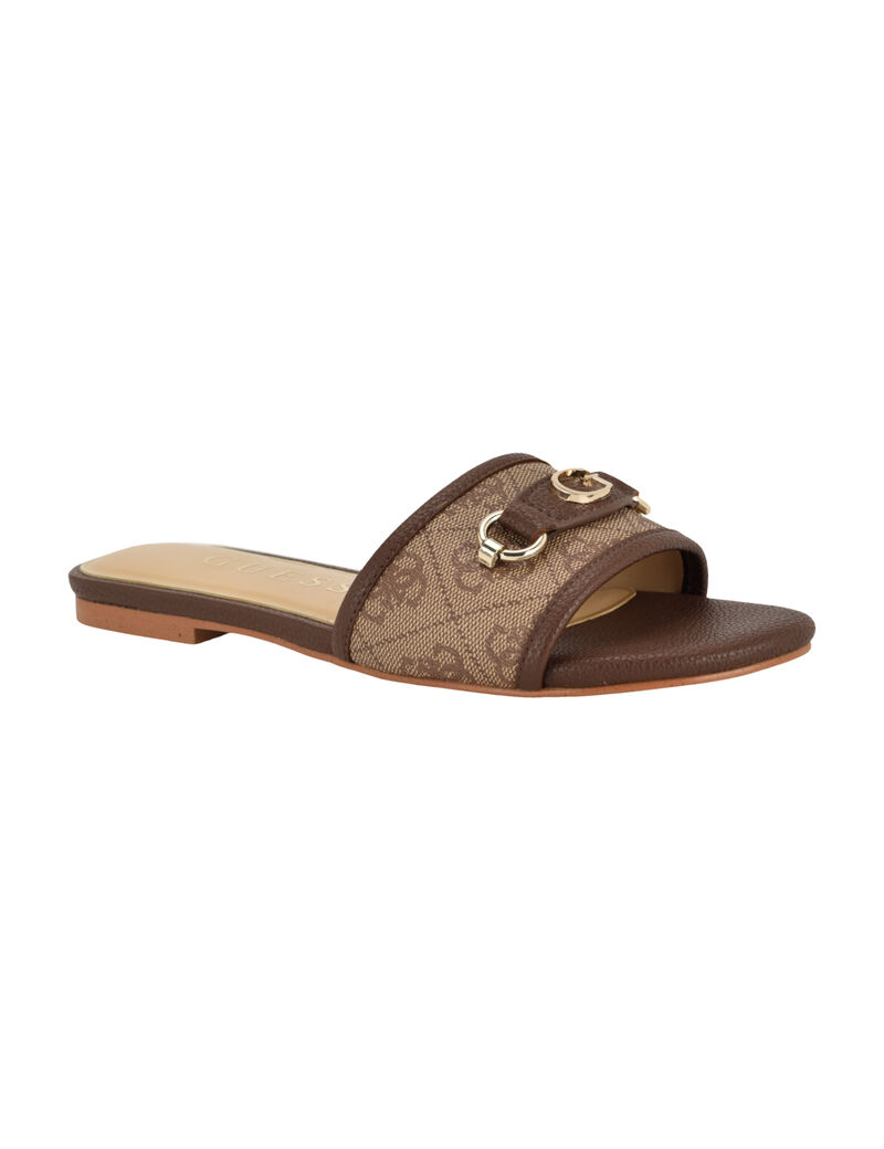 Guess Women's Hammi Logo Slide Sandals-Brown GM10189