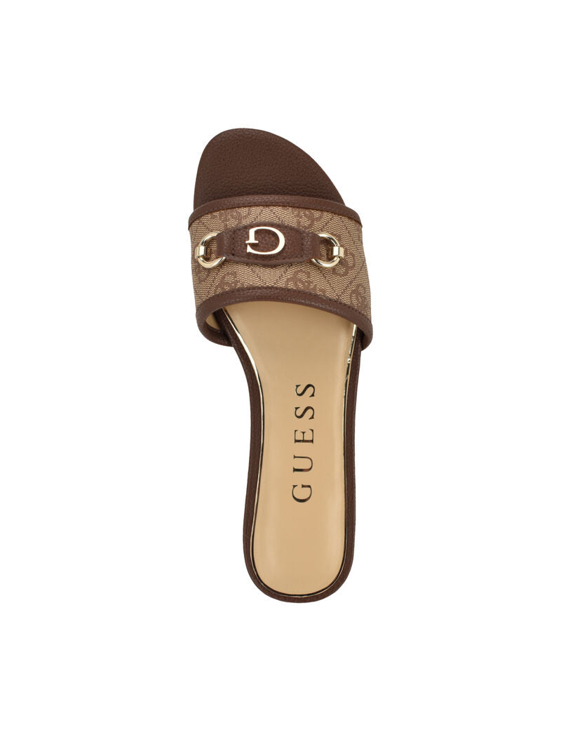 Guess Women's Hammi Logo Slide Sandals-Brown GM10189