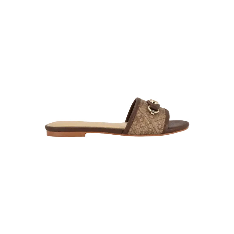 Guess Women's Hammi Logo Slide Sandals-Brown GM10189