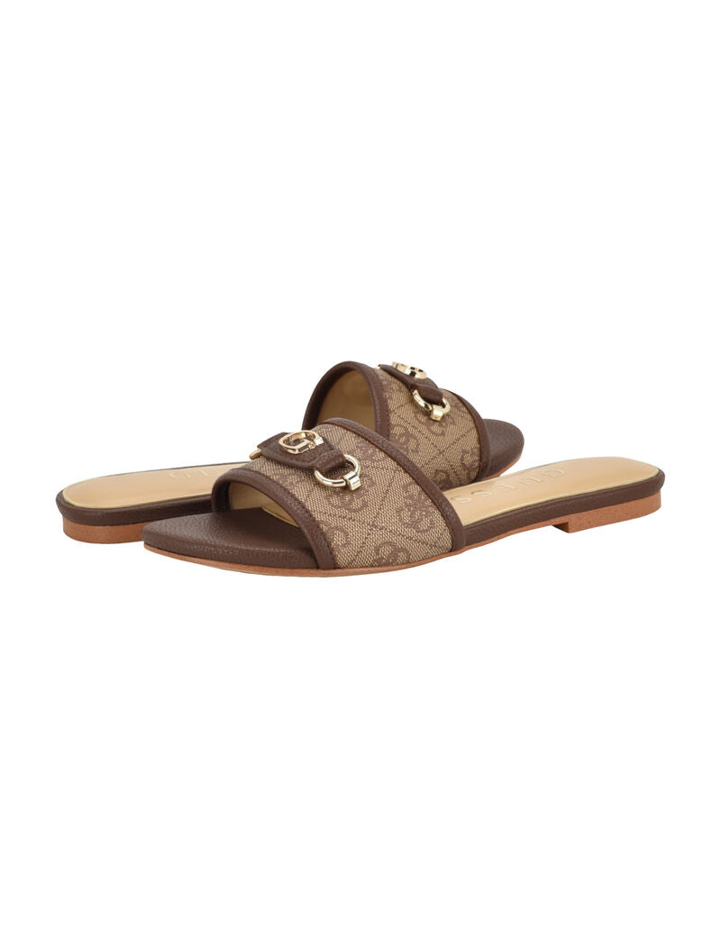 Guess Women's Hammi Logo Slide Sandals-Brown GM10189