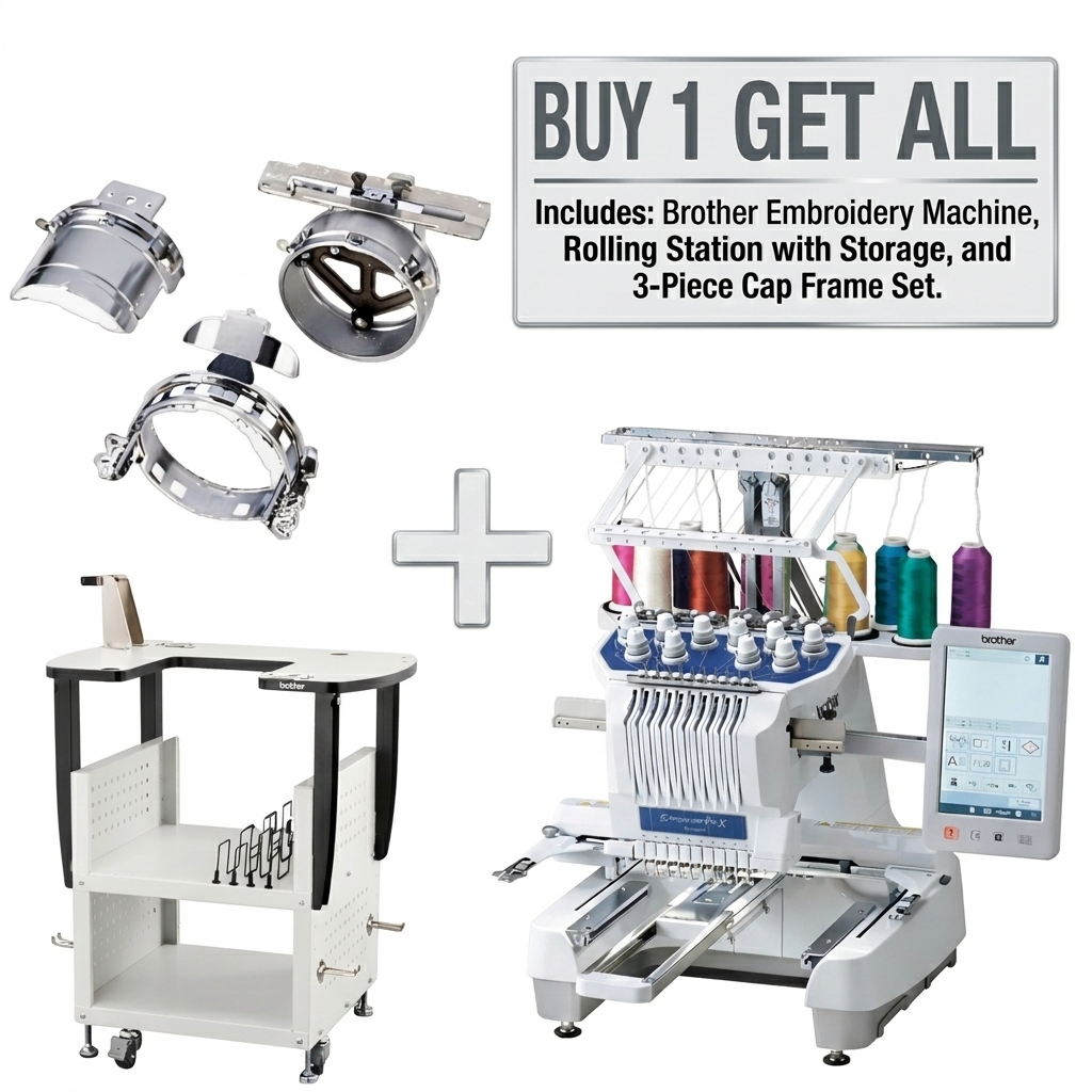 Brother PR1055X - Embroidery Machine + Cap Frame + Stand.