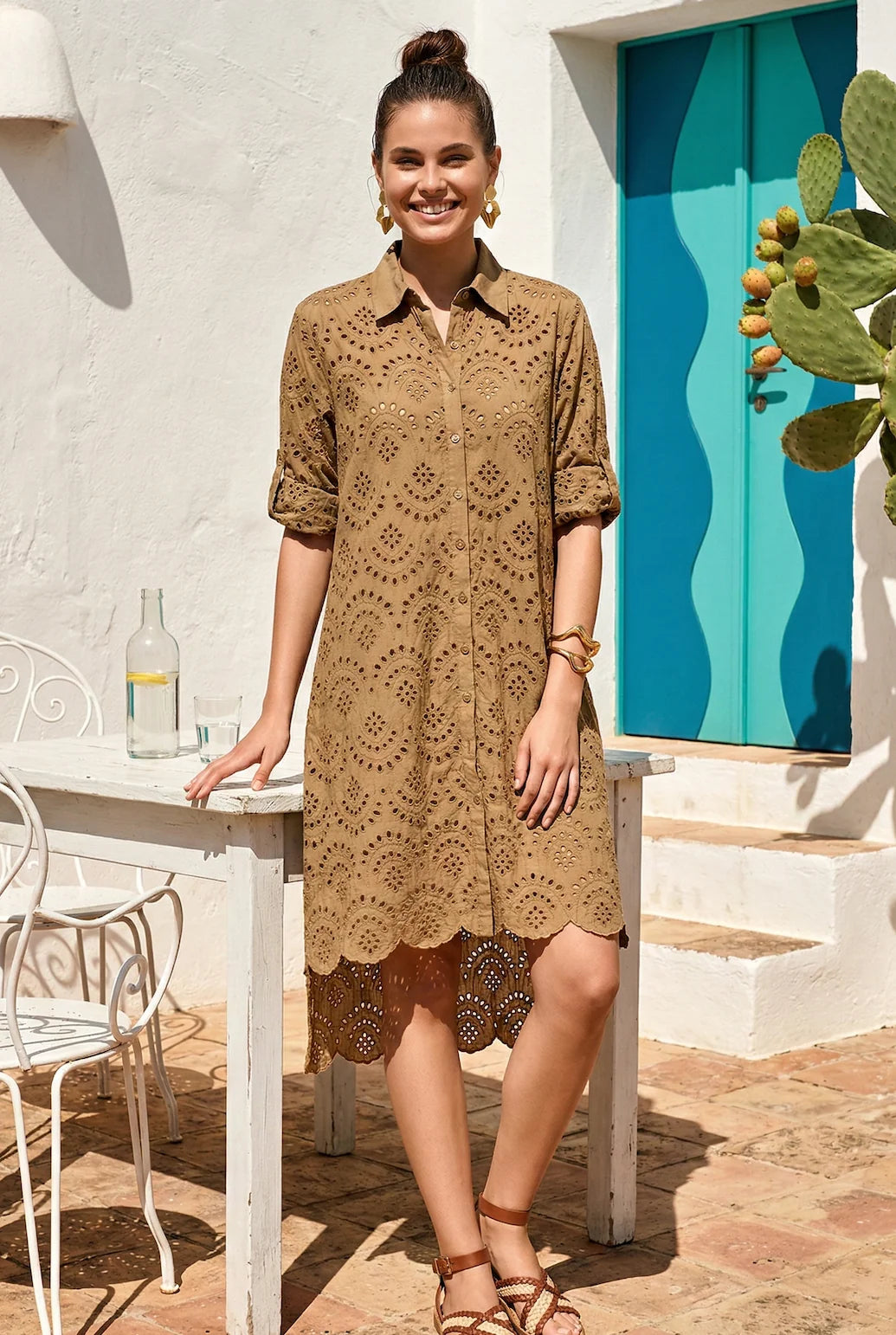 Iconique Ella's Loose And Asymmetrical Shirt-Khaki IC26-082