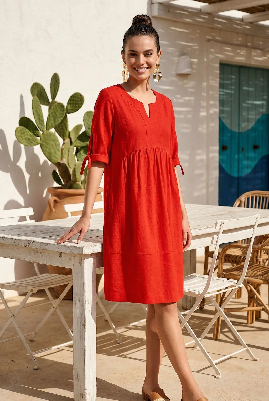 Iconique Jade 3/4 Sleeveless Dress-Red IC26-077.