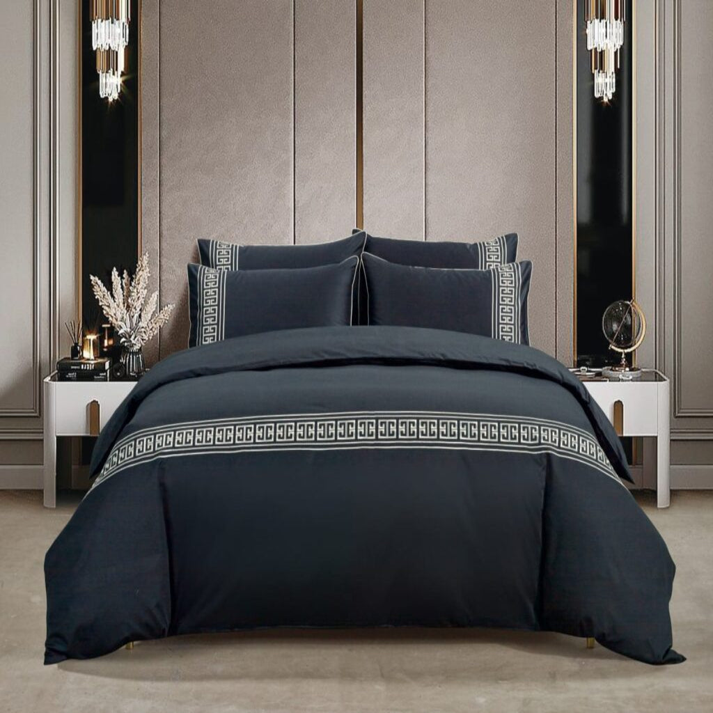 Egyptian Cotton Givenchy 400 Thread Count Black/Silver Duvet Cover Set