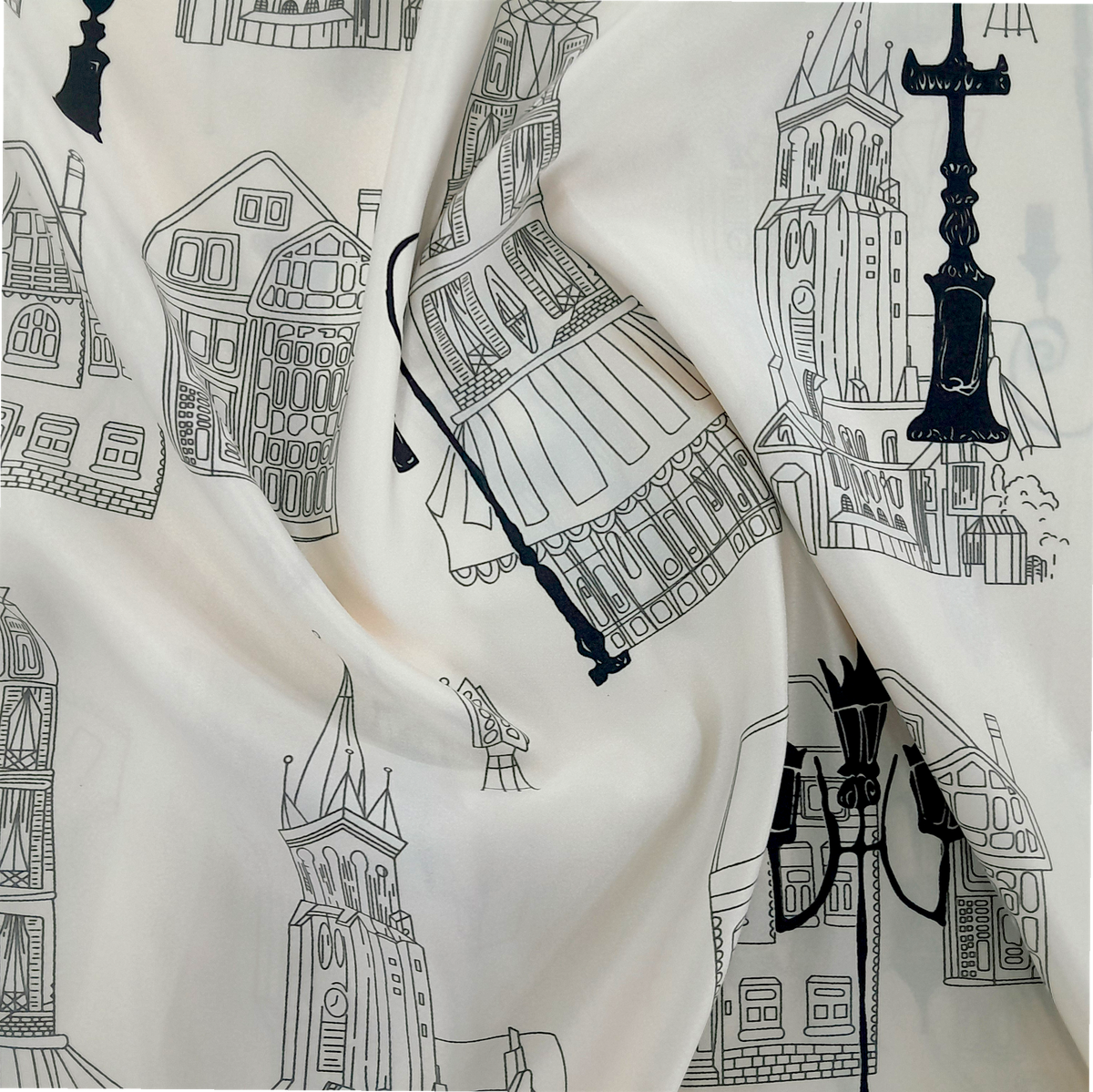 Printed Sateen Curtain City Houses Print White 280 cm - MHC World