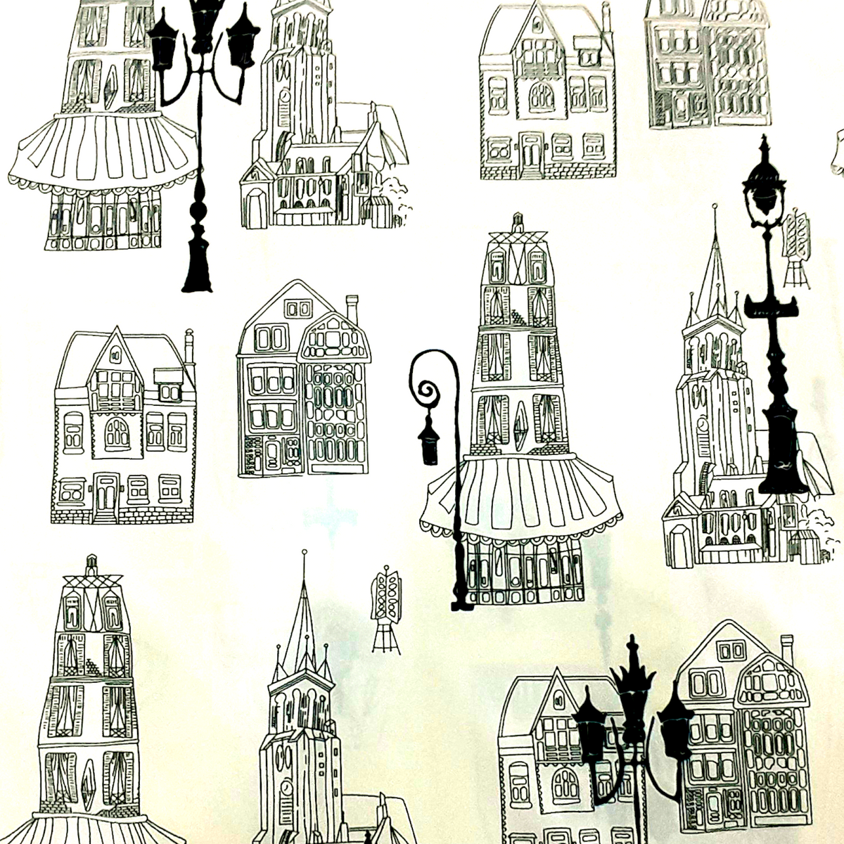 Printed Sateen Curtain City Houses Print White 280 cm - MHC World