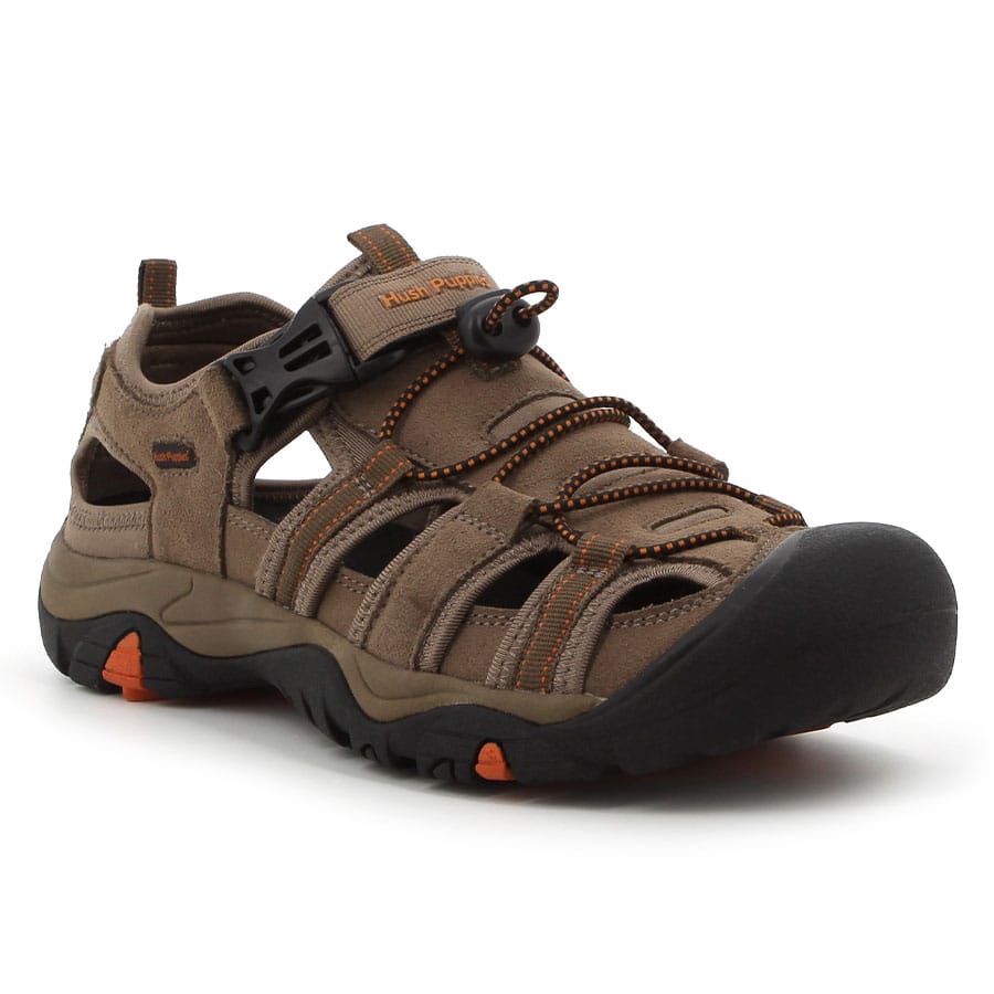 Hush Puppies Mens Hite Cow Suede Mesh Sandal Smokey Brown - MHC World