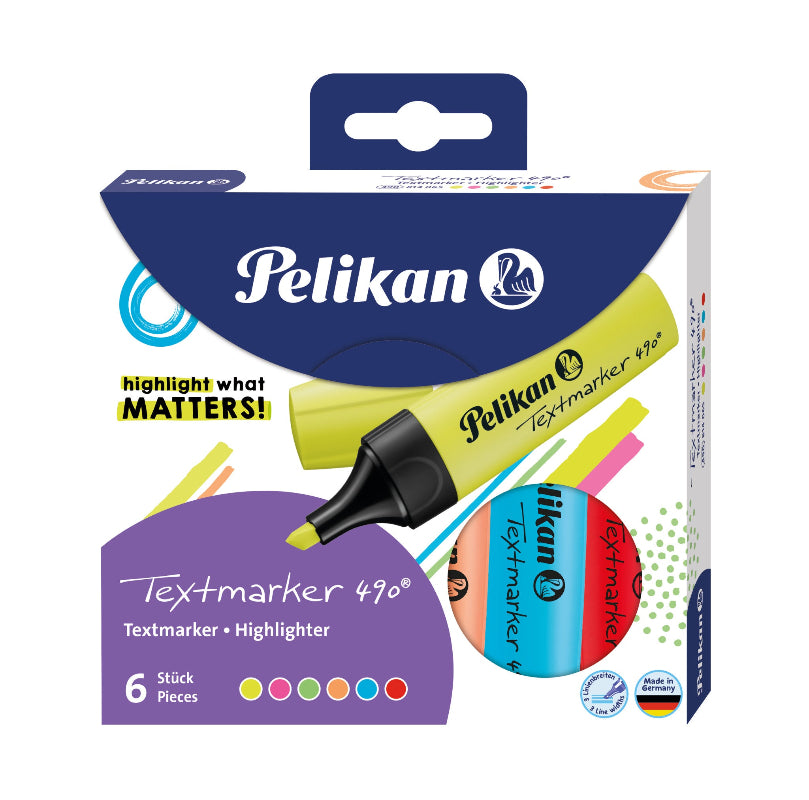 Pelikan Highlighter 490 6 Assorted. Neon Colors In A Wallet 814065