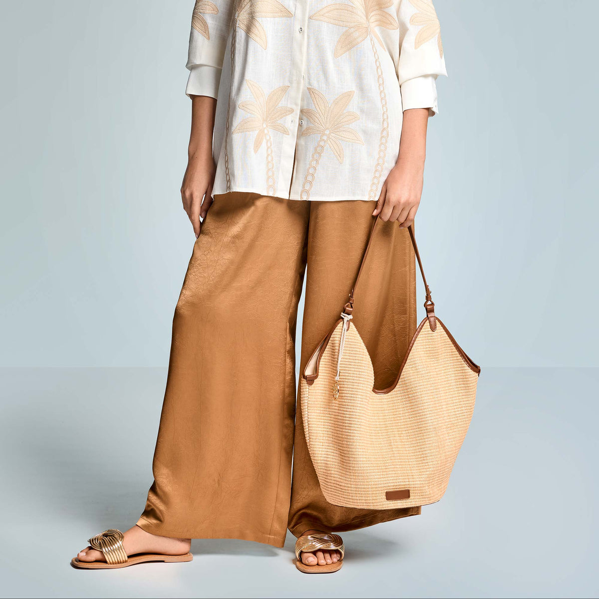 Iconique Harper Wide Palazzo Pants-Camel IC26-014.