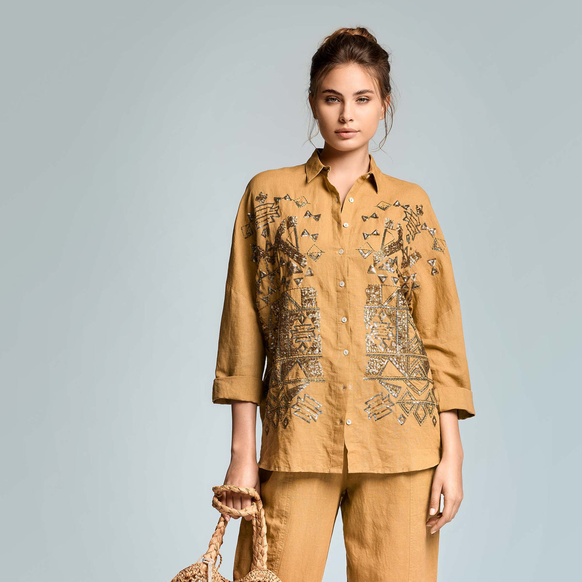 Iconique Lily Oversized Shirt-Khaki IC26-015.