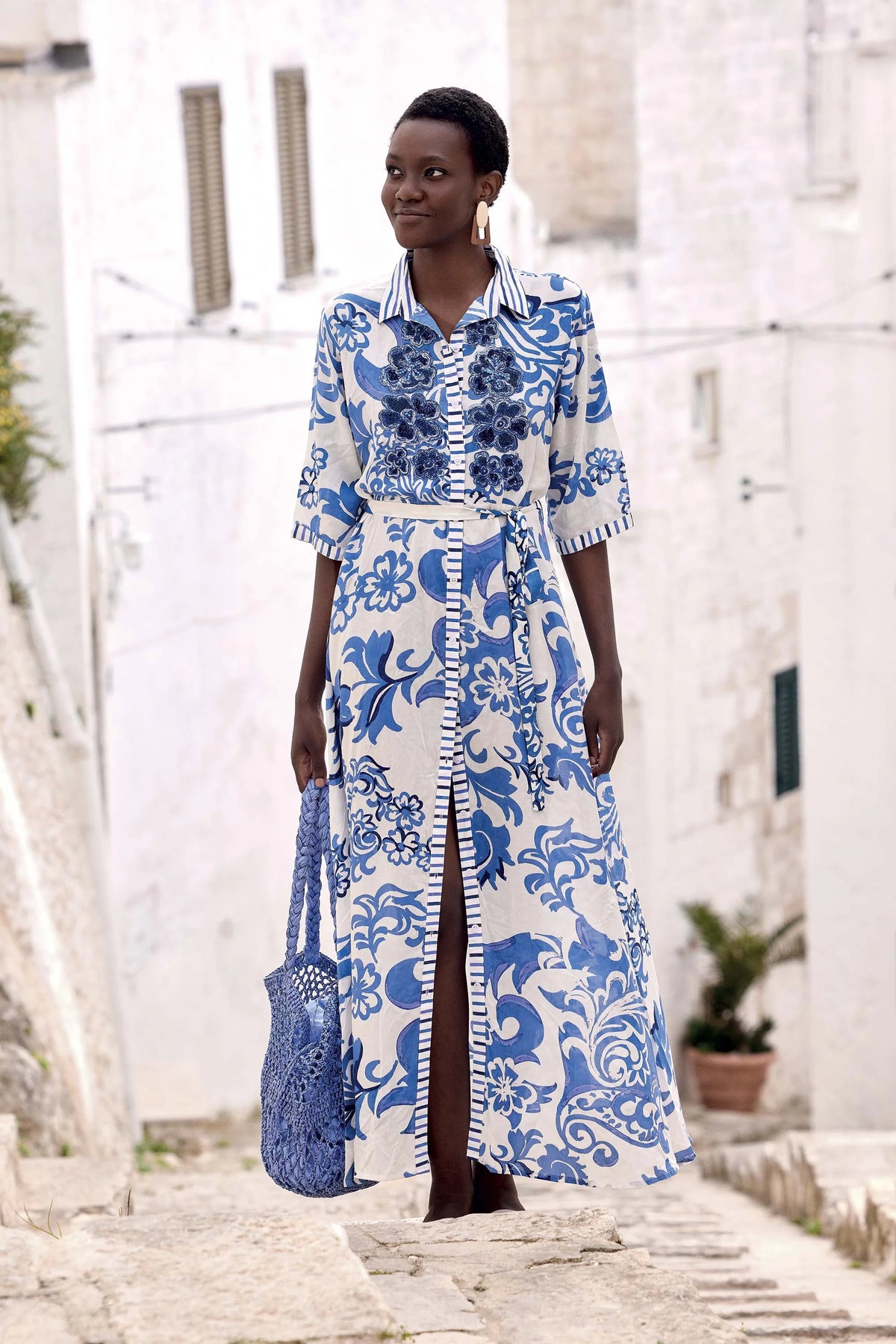 Iconique Emma Maxi Long Shirt Dress-MultiColor IC26-038.