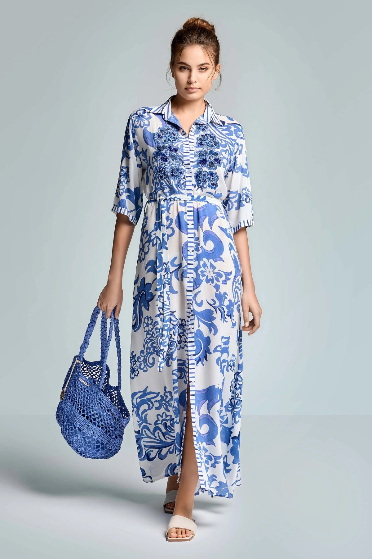 Iconique Emma Maxi Long Shirt Dress-MultiColor IC26-038.