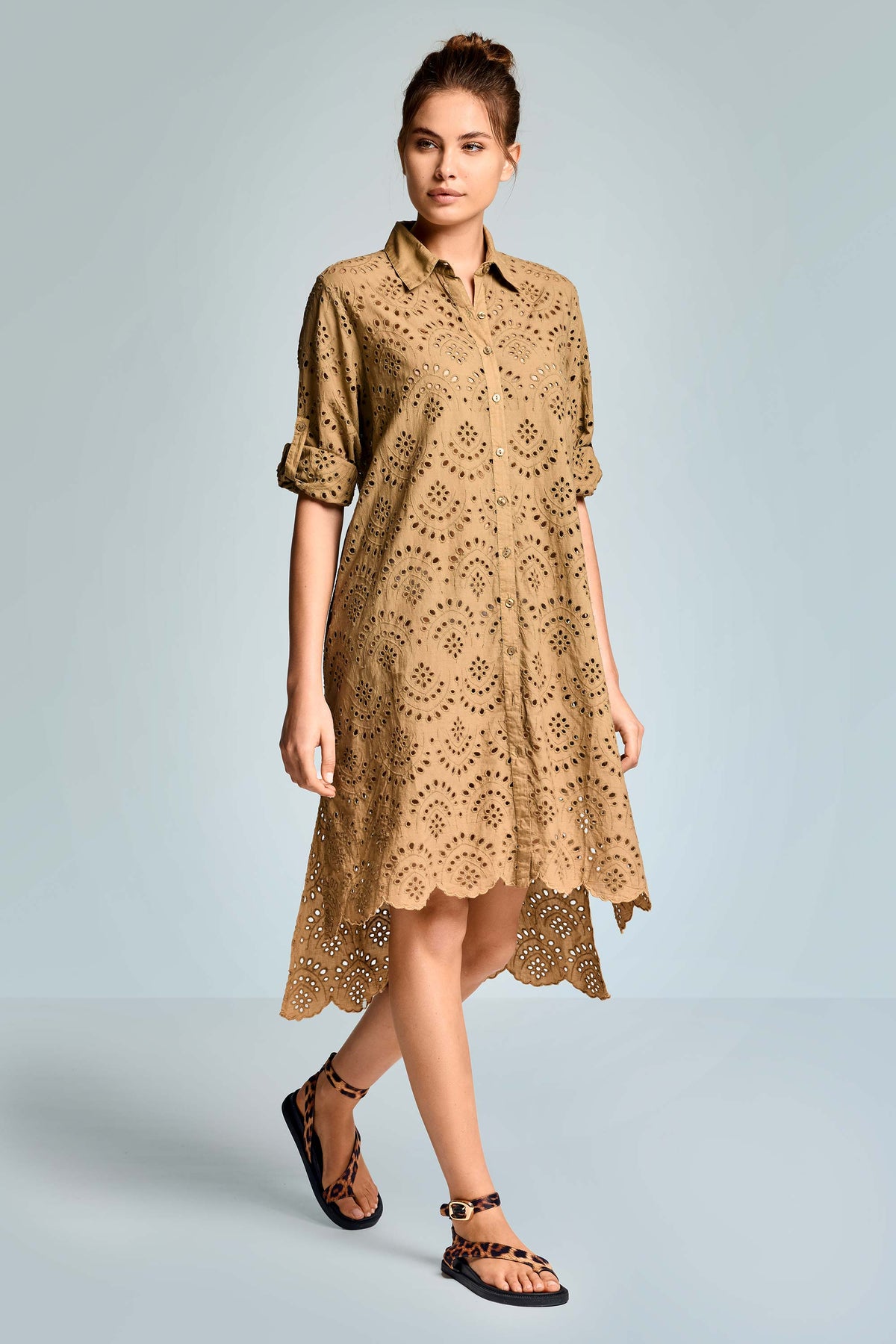 Iconique Ella's Loose And Asymmetrical Shirt-Khaki IC26-082