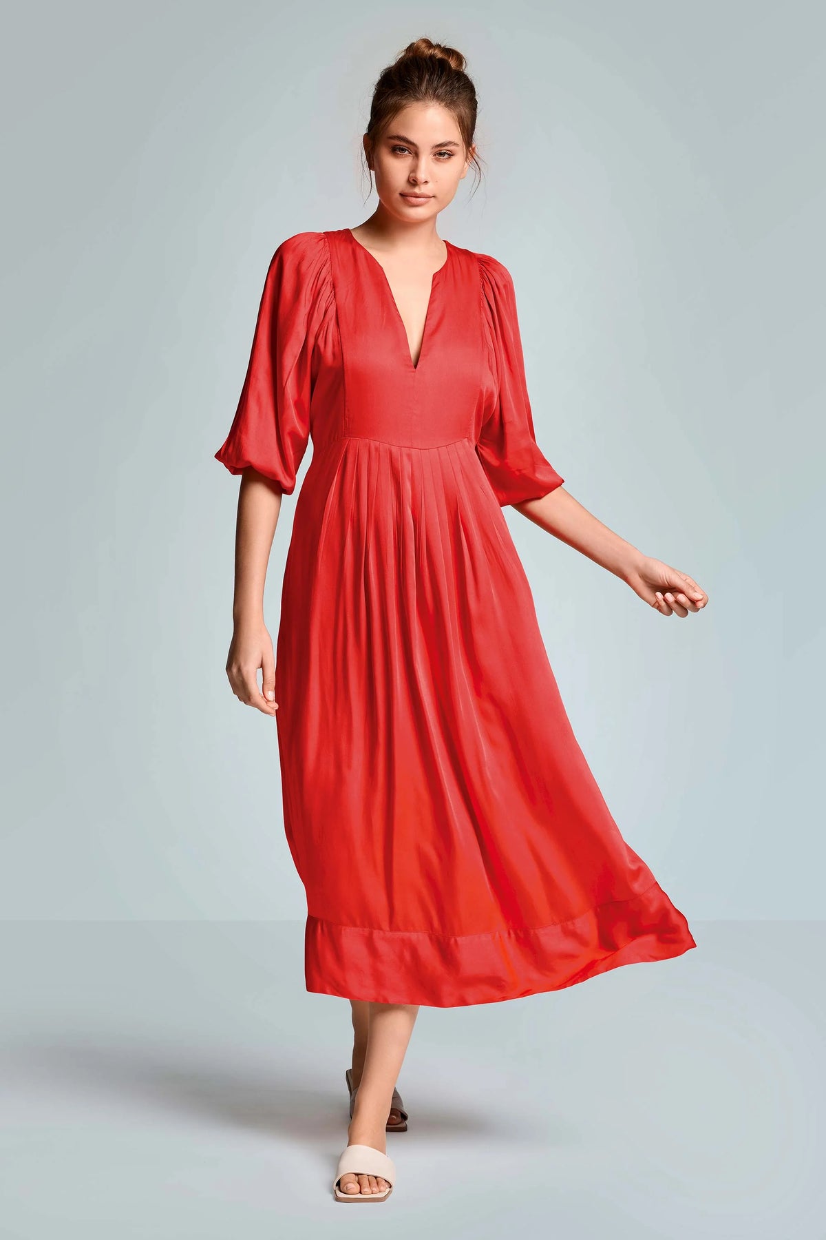 Iconique Emma 3/4 Puff Sleeve Dress-Red IC26-090