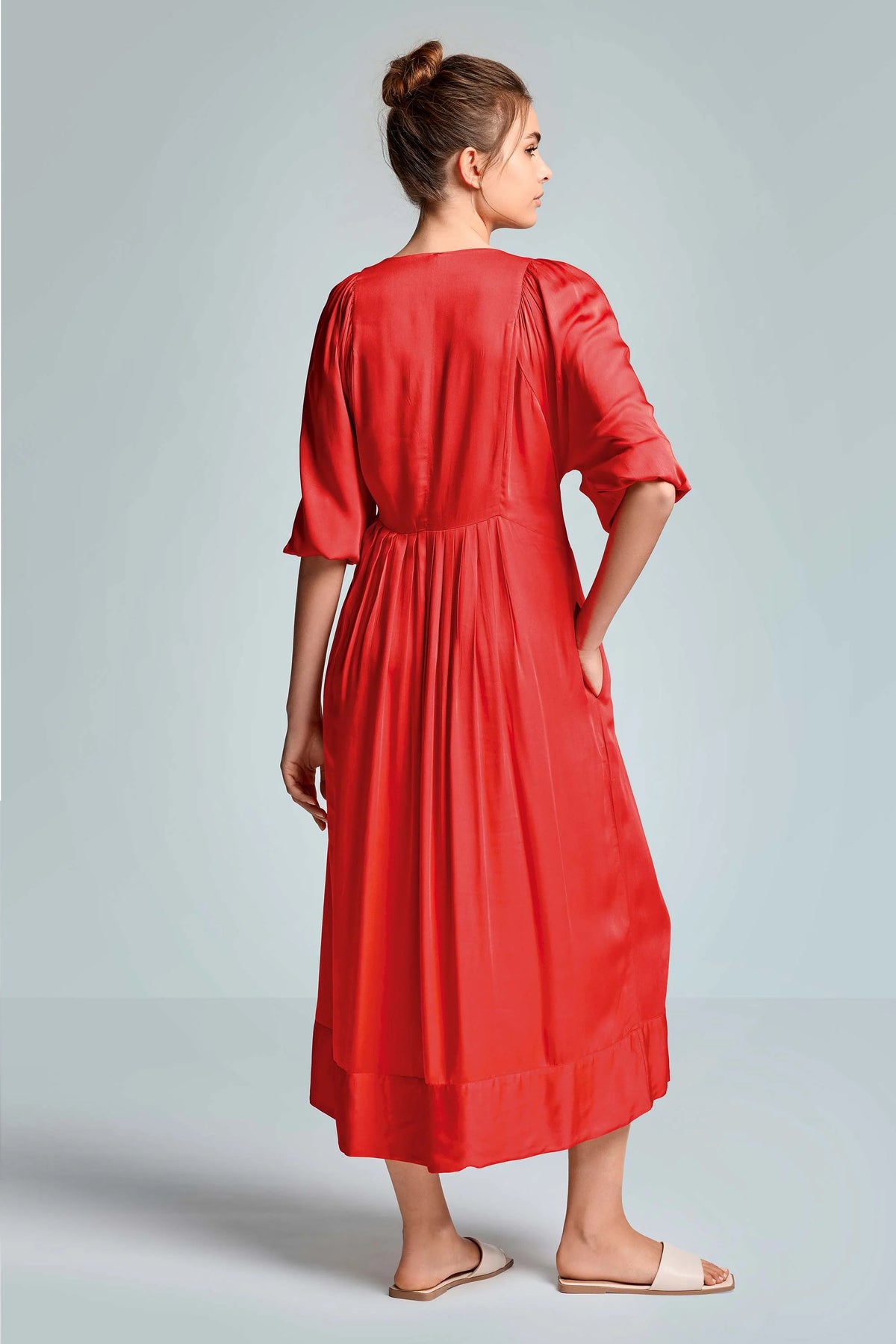 Iconique Emma 3/4 Puff Sleeve Dress-Red IC26-090