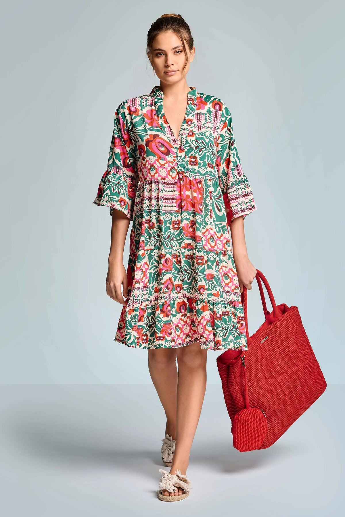 Iconique Morena 3/4 Sleeve Dress-Multicolor IC26-094.