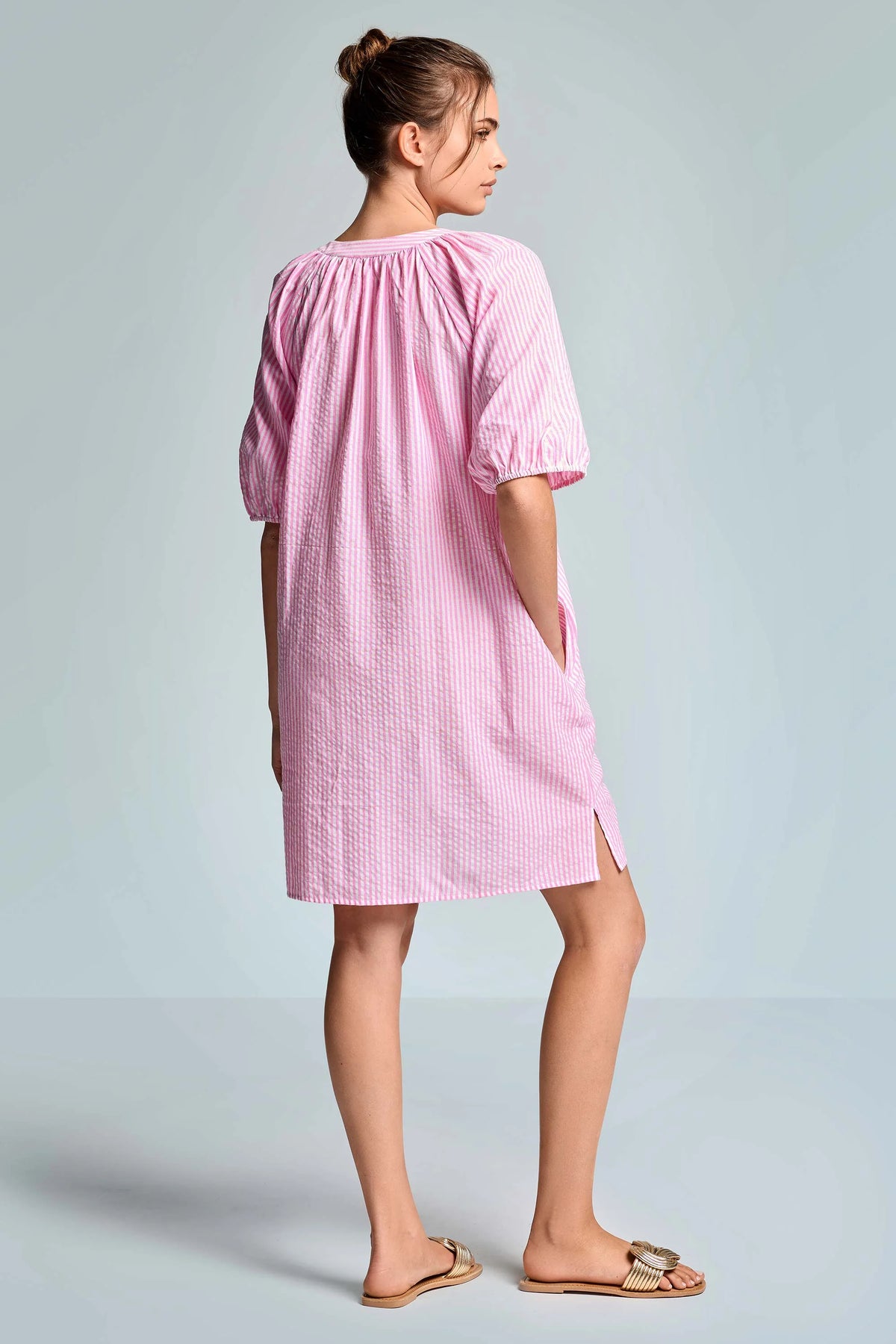 Iconique Giorgia Loose Dress With 3/4 Sleeves-Pink IC26-103