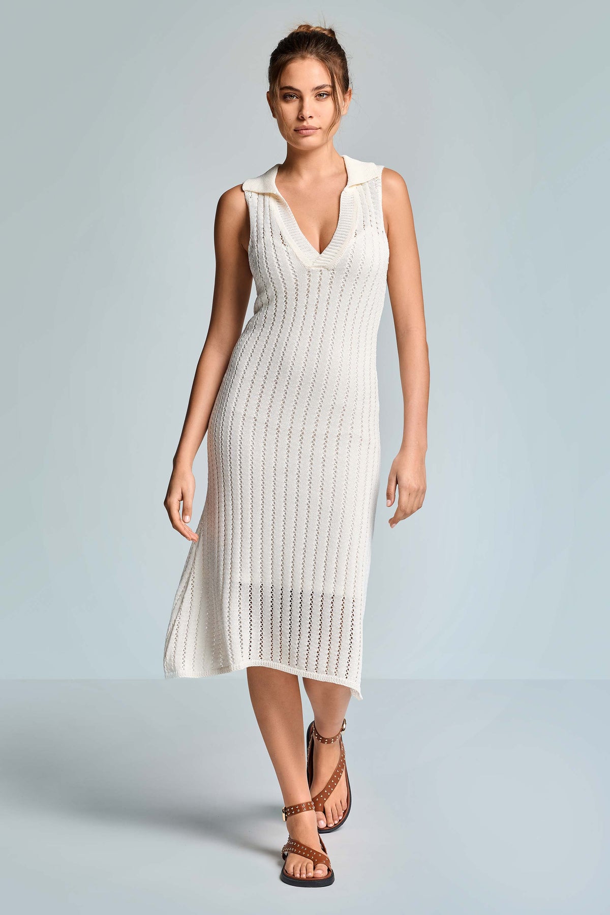 Iconique Phoebe Collar Knit Dress-Offwhite IC26-105
