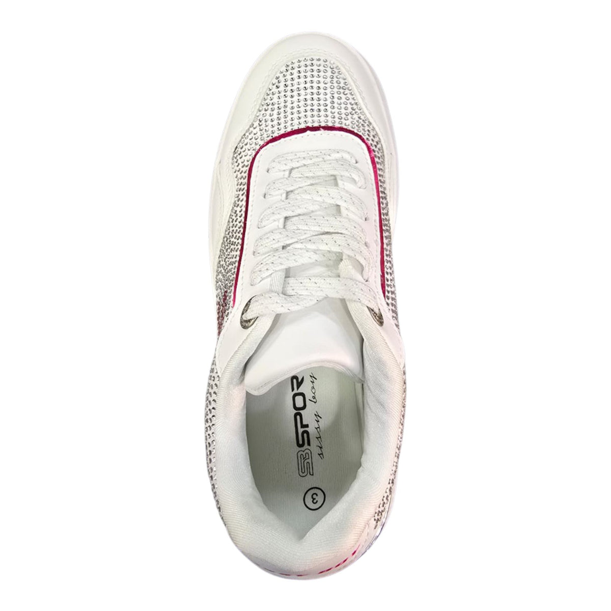 Sissy Boy Women's All Over Bling Sneakers – White.