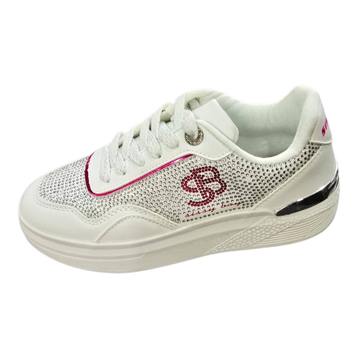 Sissy Boy Women's All Over Bling Sneakers – White.
