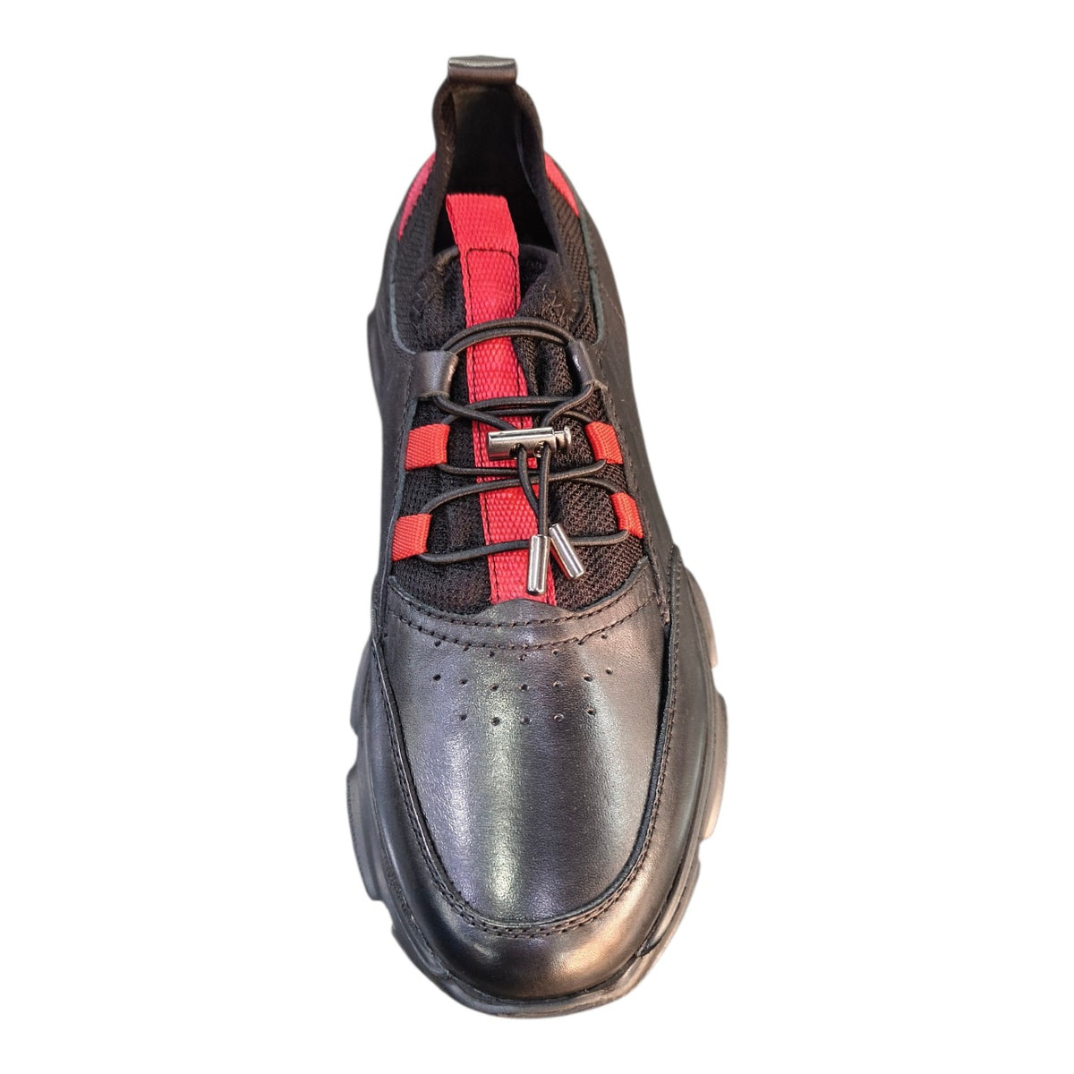 Stefano R Men's Black Leather Chunky Sneakers with Red Accents – 1004-53-00