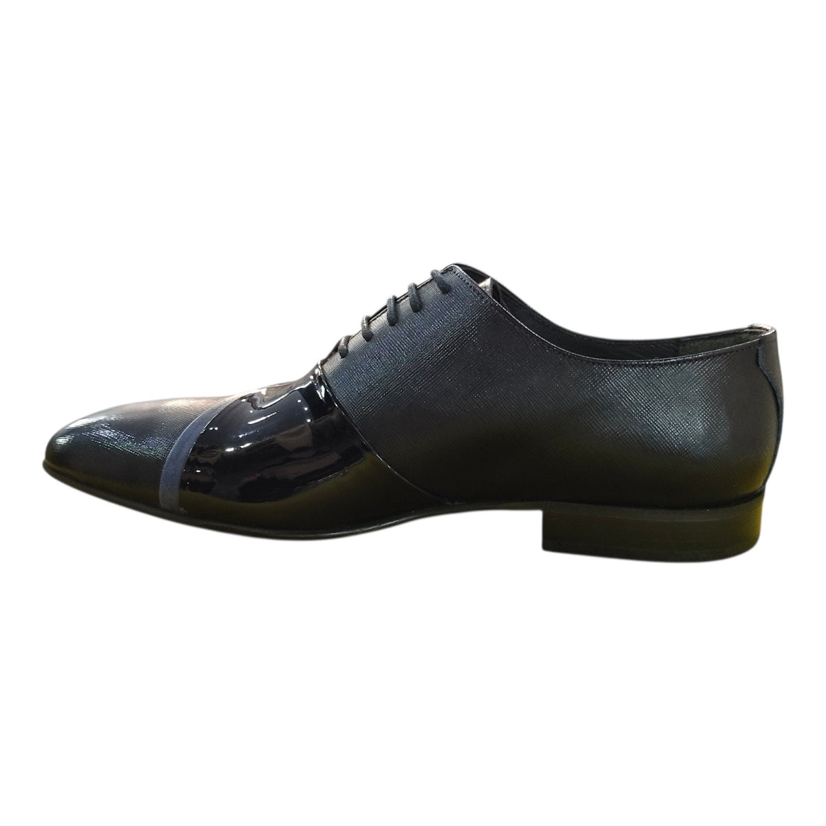 Stefano R. Men's Black Leather Formal Dress Shoes – Patent Detail.