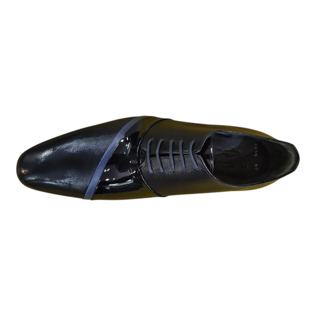 Stefano R. Men's Black Leather Formal Dress Shoes – Patent Detail.